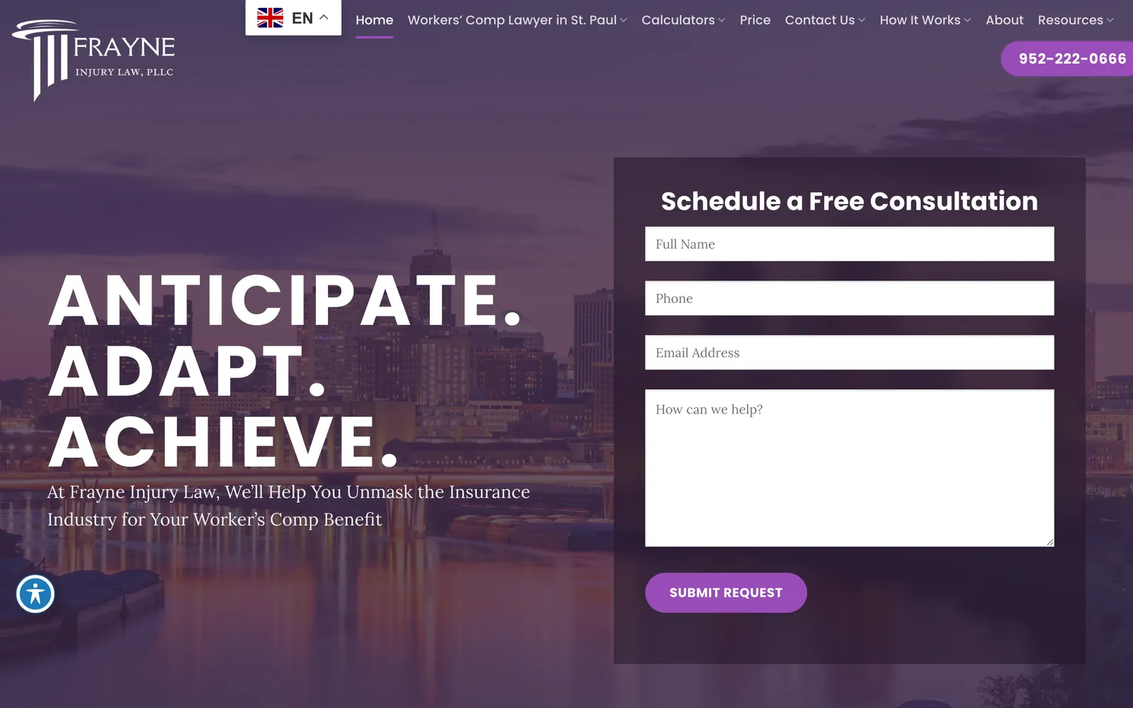 The Frayne Injury Law website on desktop, designed and built by Northern Pine Marketing