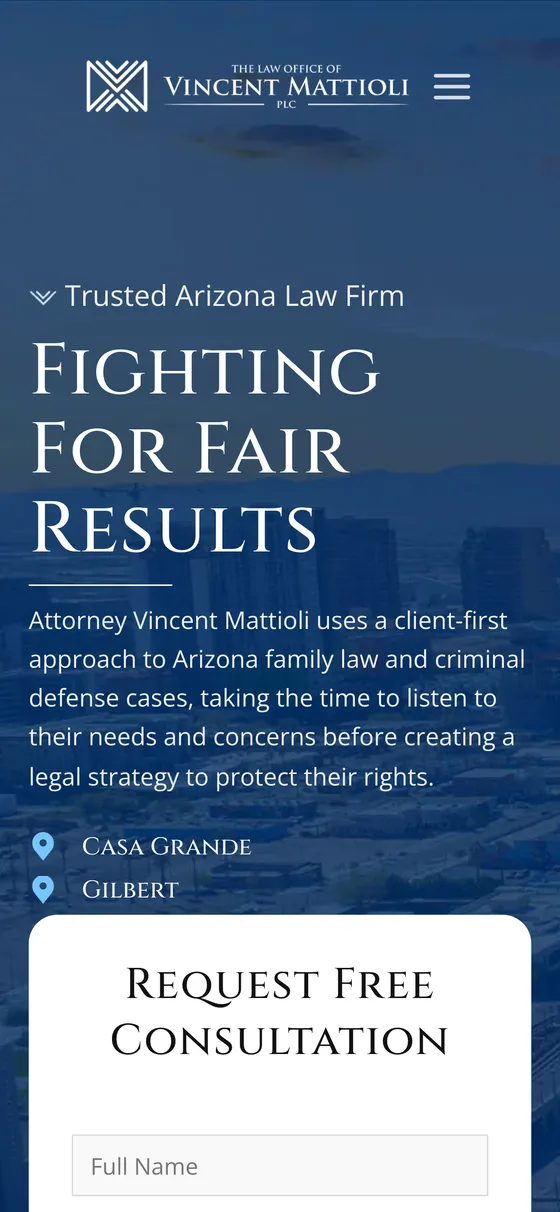 The Law Office of Vincent Mattioli website on mobile