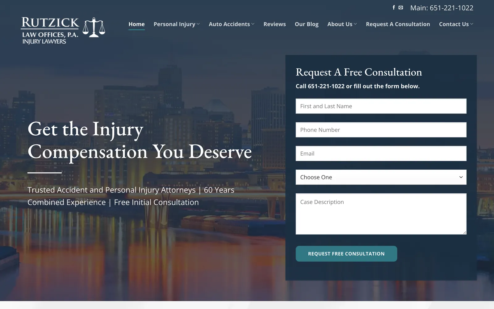 The Rutzick Law Offices website on desktop, designed and built by Northern Pine Marketing